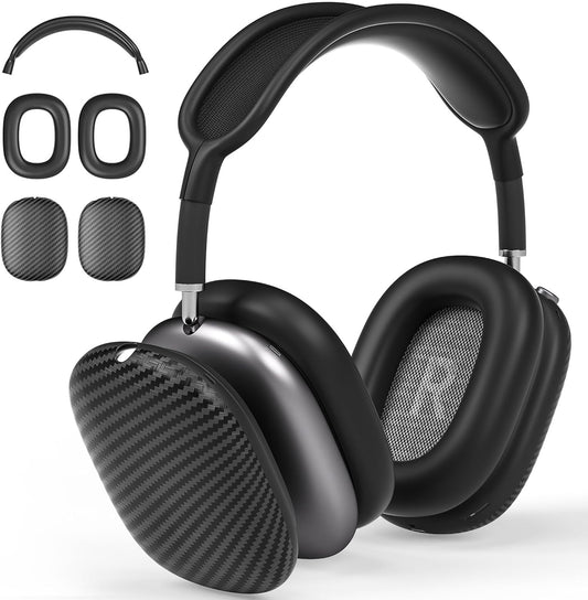 TPU Case Cover for Airpods Max Headphones, Matte Black Carbon Fiber Texture