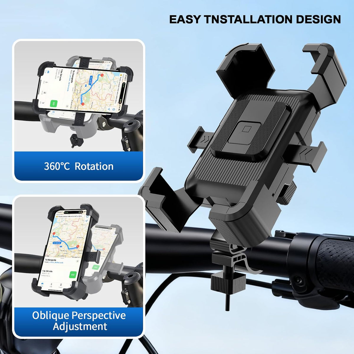 Bike Phone Mount Holder, Motorcycle Phone Mount, 3Rd-Gen anti Vibration for Scooter, E-Bicycle, Durable Phone Holder Handlebar[1S Release] Suitable for Smartphones 4.7-7.1",