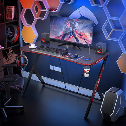 40 Inch Gaming Desk Gaming Computer Desk, PC Computer Desk Gamer Desk Workstation with Cup Holder and Headphone Hook