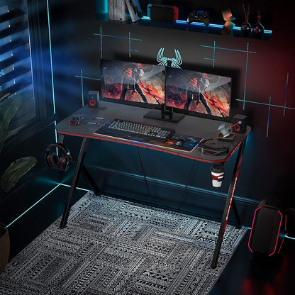 40 Inch Gaming Desk Gaming Computer Desk, PC Computer Desk Gamer Desk Workstation with Cup Holder and Headphone Hook