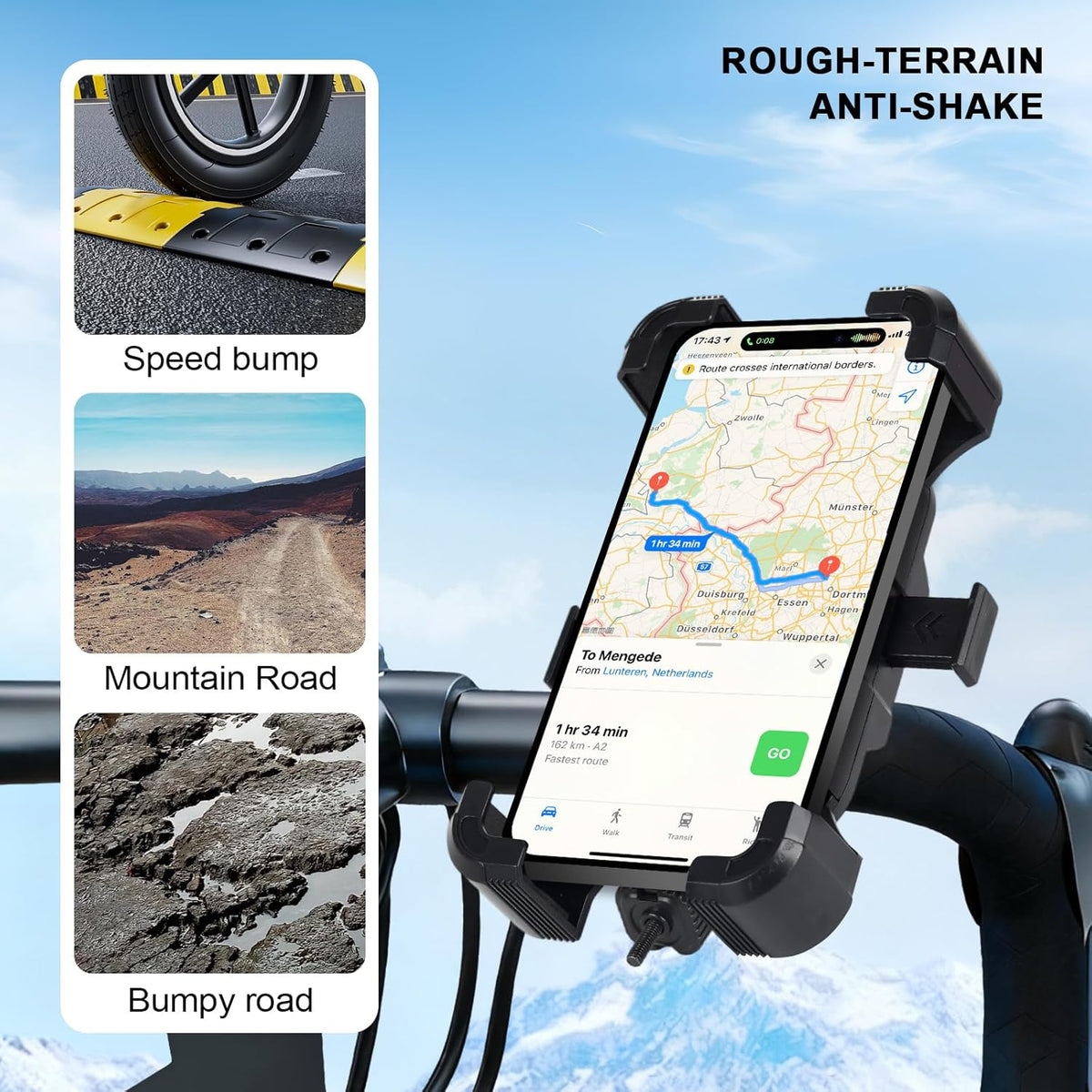 Bike Phone Mount Holder, Motorcycle Phone Mount, 3Rd-Gen anti Vibration for Scooter, E-Bicycle, Durable Phone Holder Handlebar[1S Release] Suitable for Smartphones 4.7-7.1",