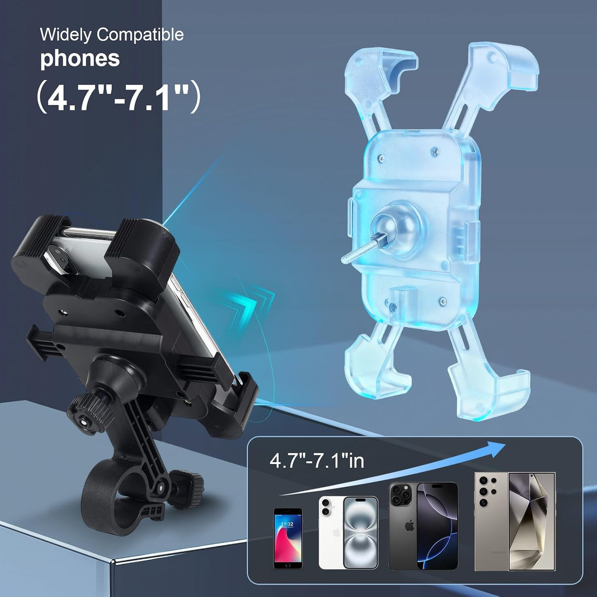 Bike Phone Mount Holder, Motorcycle Phone Mount, 3Rd-Gen anti Vibration for Scooter, E-Bicycle, Durable Phone Holder Handlebar[1S Release] Suitable for Smartphones 4.7-7.1",