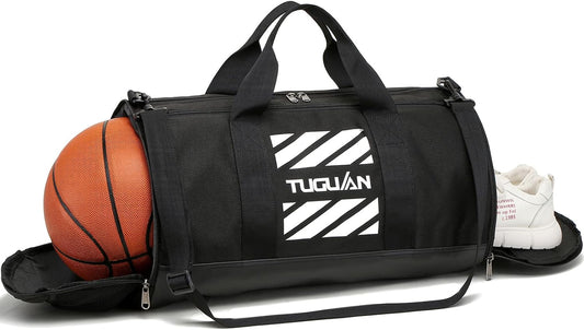 Versatile 40L Black Gym Bag with Wet Pocket & Shoe Compartment - Perfect for Sports, Travel, and Weekend Getaways!