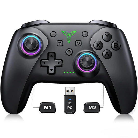 PC Controller, Wireless Bluetooth Controller, 1000Mah Battery, with Hall Effect Joysticks & Triggers, No Dead Zone, No Stick Drift, Controller for PC, Switch, Ios and Android, Cool Dynamic Light
