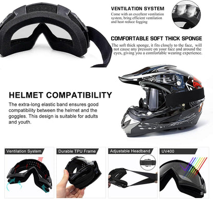 Motocross Dirt Bike Motorcycle Goggles for Youth and Adult | UV400 Windproof Dustproof,Offroad ATV MX General Riding Goggles,With Adjustable Strap