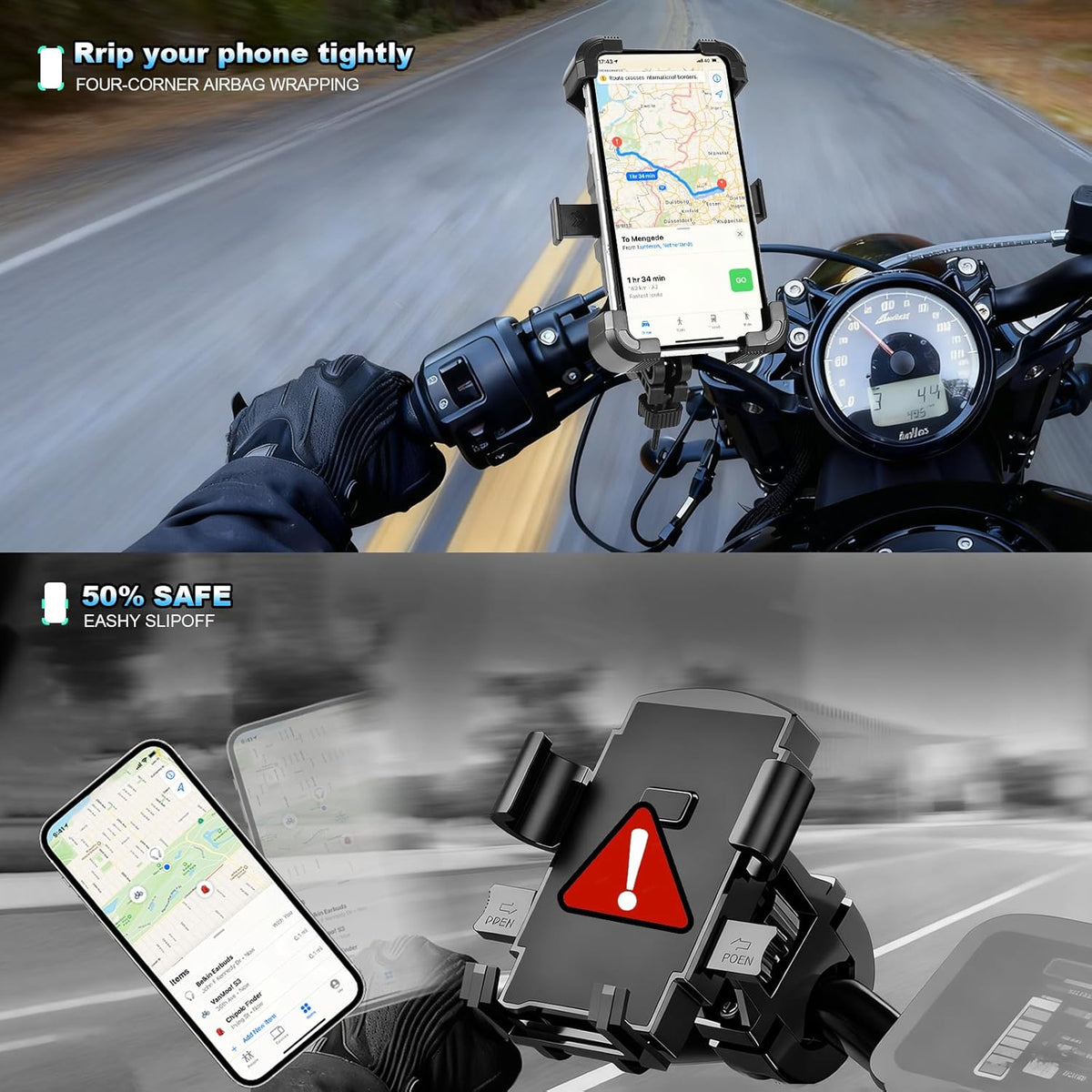 Bike Phone Mount Holder, Motorcycle Phone Mount, 3Rd-Gen anti Vibration for Scooter, E-Bicycle, Durable Phone Holder Handlebar[1S Release] Suitable for Smartphones 4.7-7.1",