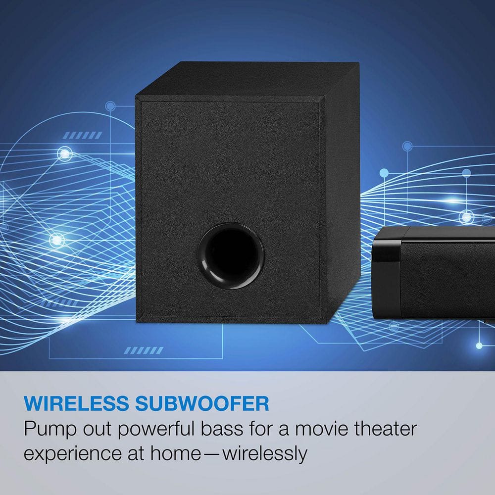 Immerse Yourself in Sound: 32" 2.1-Channel Bluetooth Soundbar with Wireless Subwoofer and Full Function Remote in Sleek Black