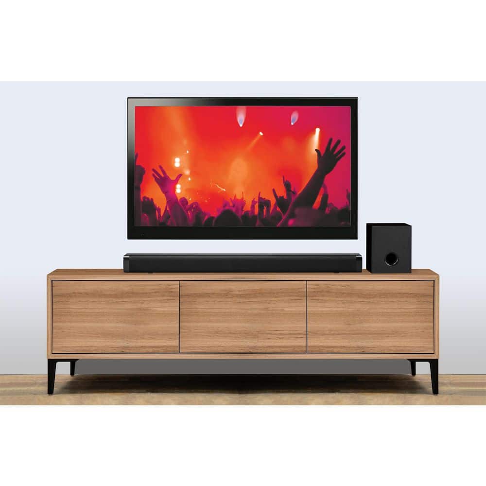 Immerse Yourself in Sound: 32" 2.1-Channel Bluetooth Soundbar with Wireless Subwoofer and Full Function Remote in Sleek Black